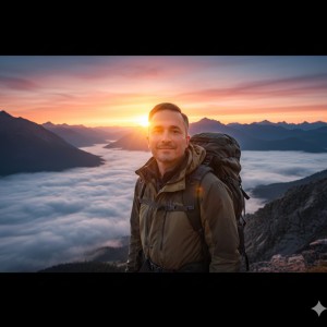 Fotoğrafınızı, gün doğarken dağın tepesinde duran bir adamın görüntüsüne dönüştürün